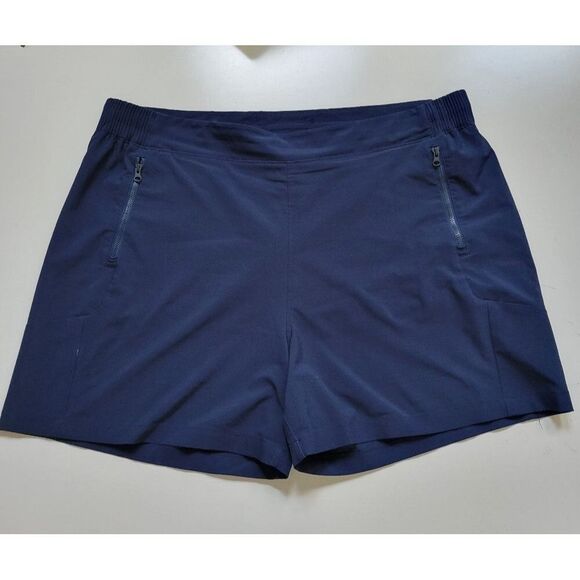 1X PFG COLUMBIA NAVY BLUE WATER ATHLETIC ZIP POCKET ELASTIC WAIST SHORTS - Picture 1 of 9